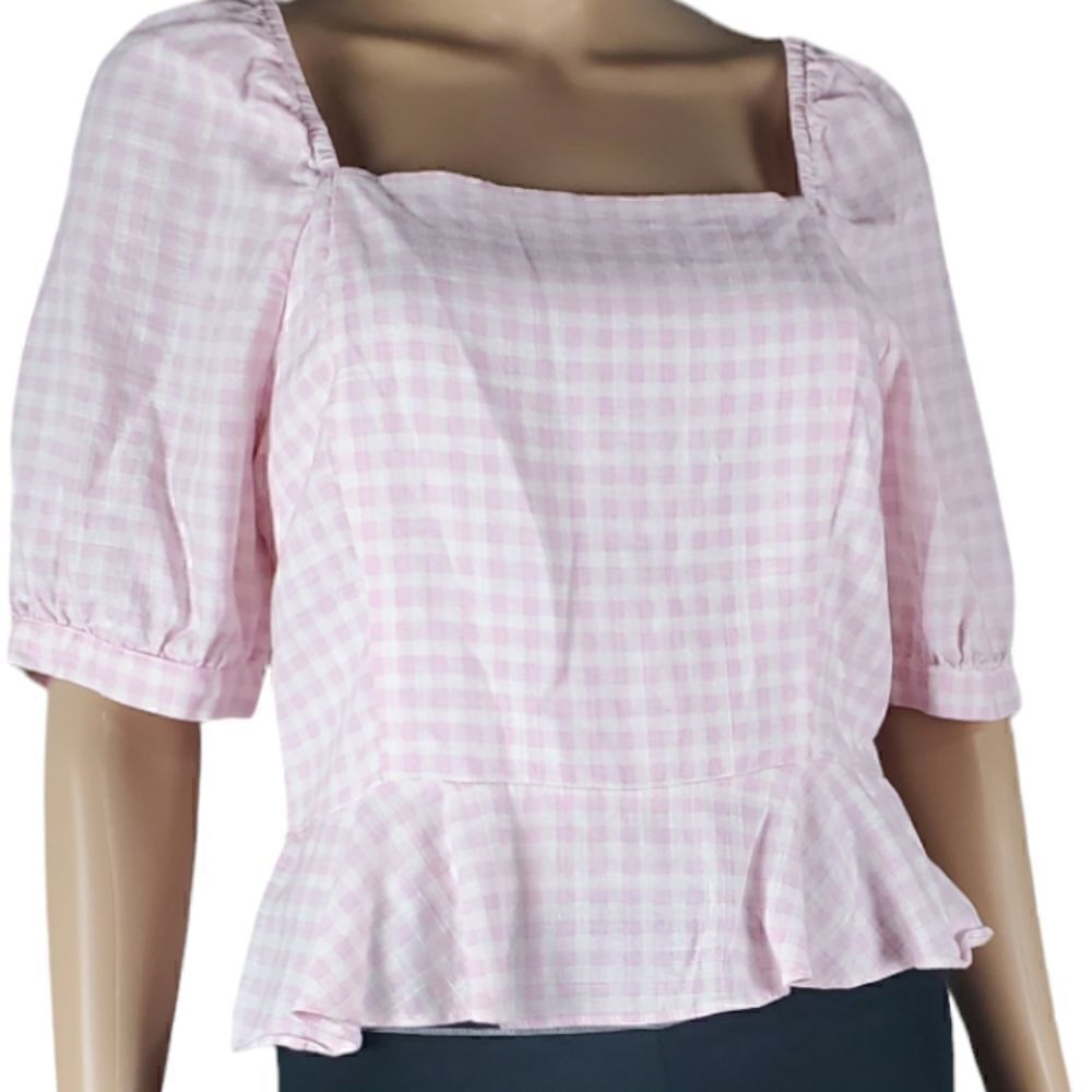 Draper James Pink & White Checked Top